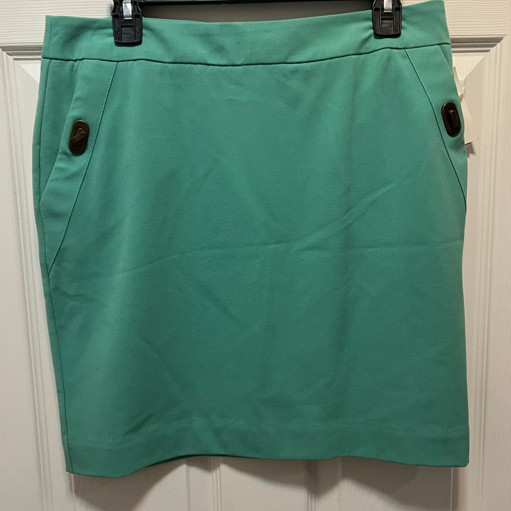 Worthington Women Petite A-Line Skirt Teal Green Size‎ 10P Buckle Pocket vintage